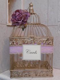 wedding photo - Gold Birdcage Wedding Card Holder / Card Box / Lavender Wedding Decor / Wedding Cardholder / Birdcage / Lilac Wedding / Elegant Birdcage - New