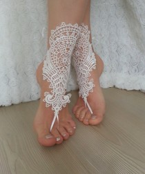 wedding photo -  Ivory Beach bridal barefoot sandals