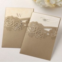 wedding photo -  Pearl Gold Laser Cut Custom Wedding Invitation