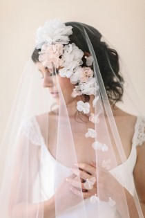 wedding photo -  Silk Flower Wedding Veil with Flowers