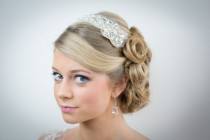 wedding photo -  Rhinestone crystal and pearl bridal hair adornment