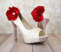 wedding photo -  Bridal Shoes with Red and Silver Rhinestones