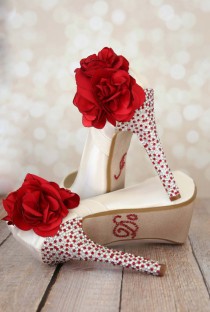 wedding photo -  Ivory Platform Shoes with Red-Silver Rhinestones