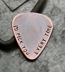 wedding photo - Custom Personalized Guitar Pick in Handstamped Copper - Perfect Gift for Dad, Husband or Boyfriend - New