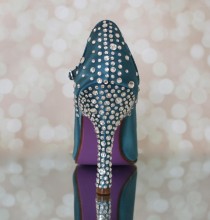 wedding photo - Wedding Shoes -- Dark Turquoise Peep Toe Mary Jane Wedding Shoes with Silver Crystal Starburst Heel and Purple Painted Sole - New