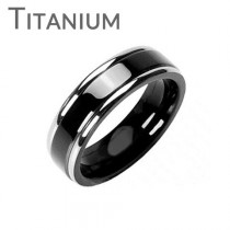 wedding photo - Martini - Double Stripe Black and Solid Titanium Refined Style Two Toned Comfort Fit Ring