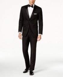 wedding photo - Perry Ellis Perry Ellis Portfolio Solid Black Slim-Fit Tuxedo