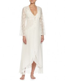 wedding photo - Lace-Sleeve Long Robe, Ivory