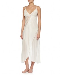 wedding photo - Embroidered Mesh-Lace Long Gown, Ivory