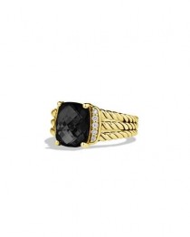 wedding photo - Petite Wheaton Ring with Black Onyx and Diamonds in Gold