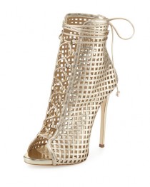 wedding photo - Coline Caged 110mm Bootie, Gold