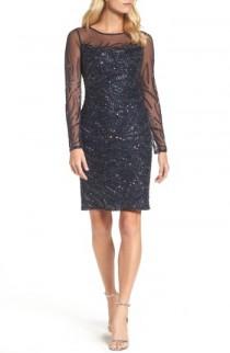 Adrianna Papell Beaded Illusion Sheath Dress wedding photo - Adrianna Papell Beaded Illusion Sheath Dress