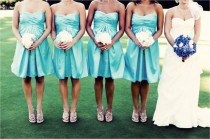 wedding photo -  Aqua Bridesmaids Gowns