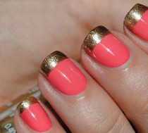 wedding photo - Coral & Gold Striping Tape French Manicure 