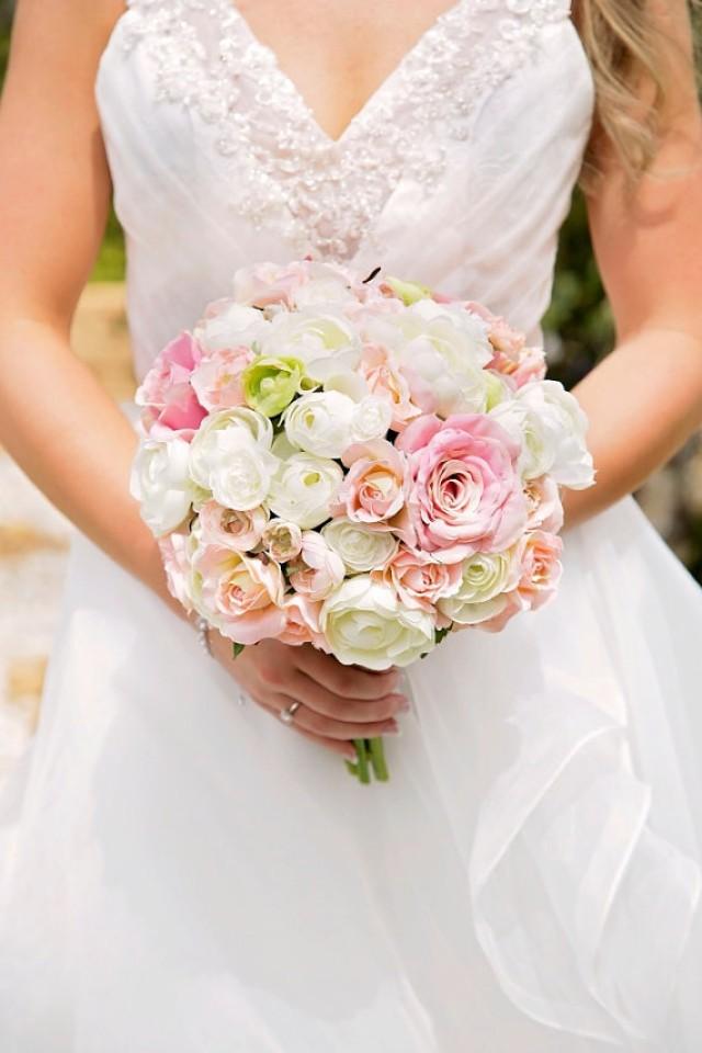 Wedding Bouquet, Bride Bouquet, Peach, Pink, Ivory And Green Ranunculus ...